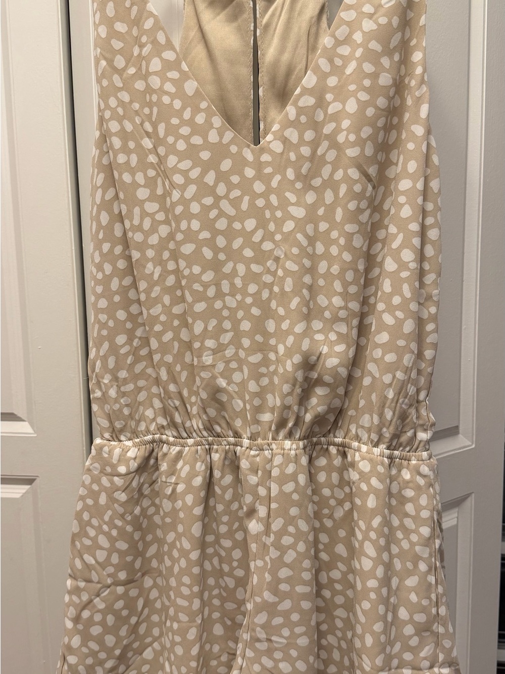 Women’s Cream and White Printed Sleeveless V-Neck Romper